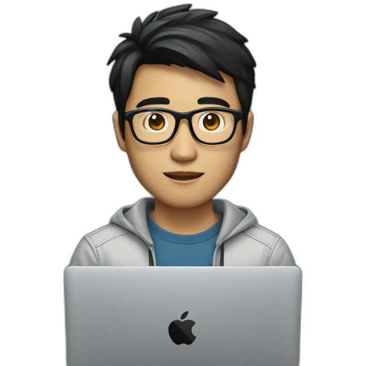 a male vietnamese programmer with tan skin with black hair with silver metal glasses and with a macbook emoji