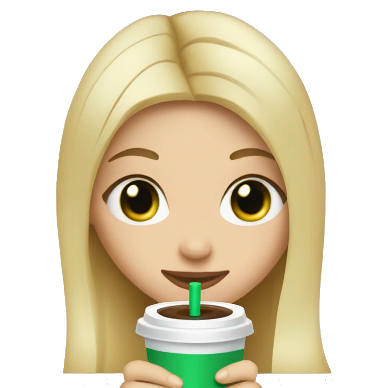 blondie girl with green eyes drinking ice coffee  emoji
