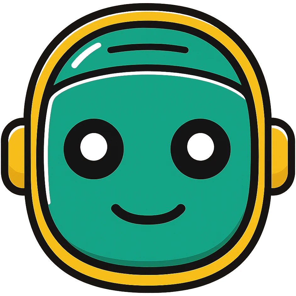 Robot face representing artificial intelligence with a friendly expression in sticker style. Please maintain the sticker style look while editing. emoji