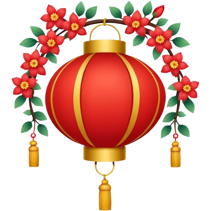 cute chinese red lantern with flowers emoji