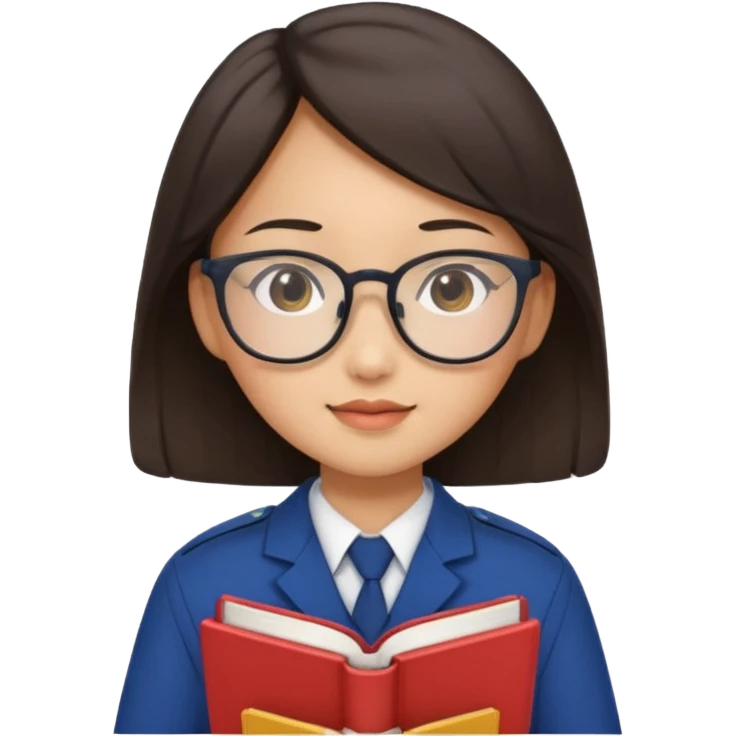 A student, asian girl, wearing glasses, uniform, hold book in front of their chest emoji