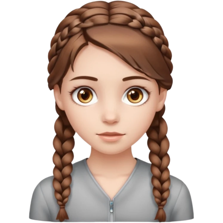 Pale girl with light hazel eyes, with brown hair that fades into silver at the end, which she wears in a braid  emoji