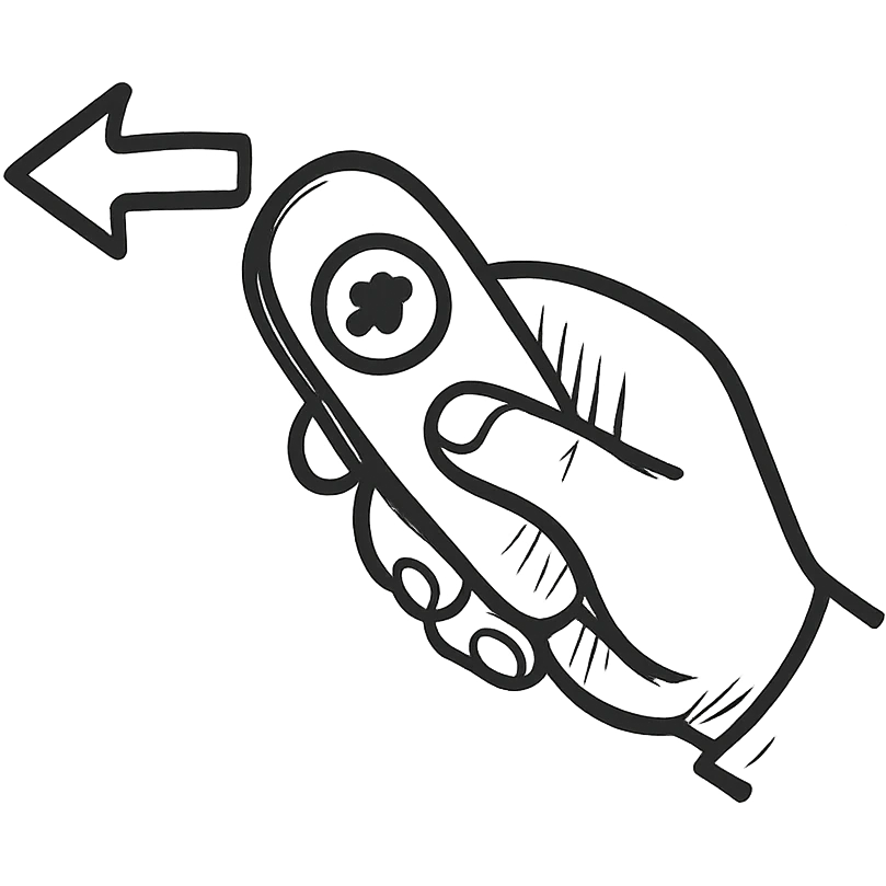 hand holding a clicker remote, pointing to the left, clear and simple icon style emoji