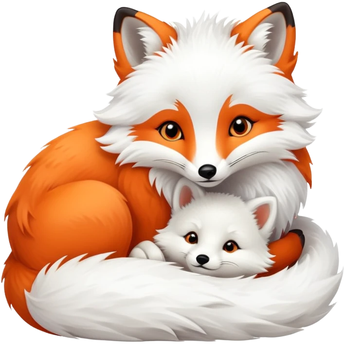 And orange fox cuddling and arctic fox emoji