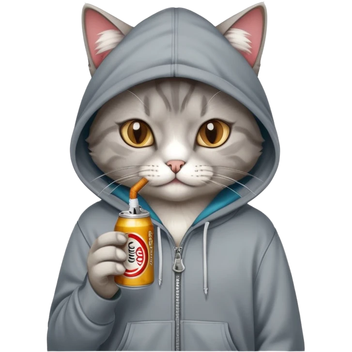Cat with hoodie, cigarette and soda emoji