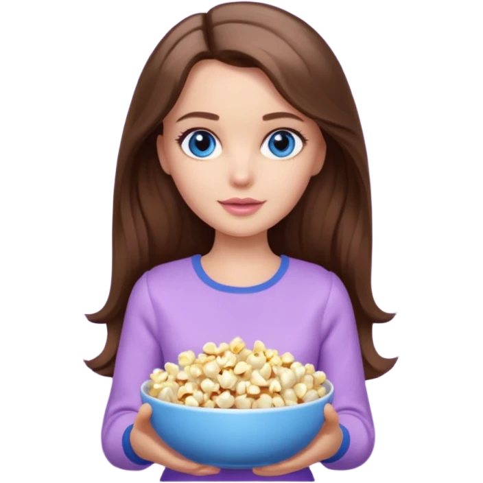 beautiful barbie girl with long brown hair, blue eyes and wearing light purple clothes watching stranger things on tv emoji