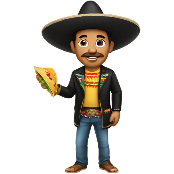 Mexican man with a taco in hand and a sombrero emoji