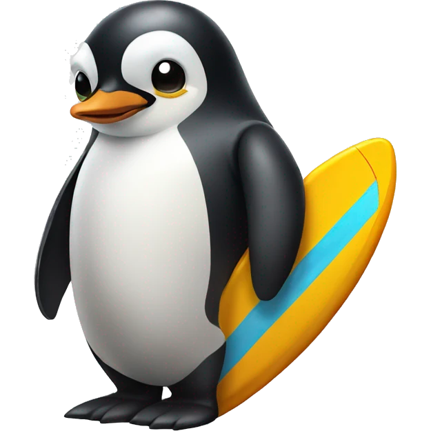 Penguin holding a surfboard emoji