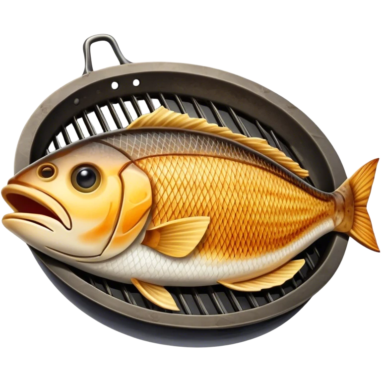 Gradele Cinematic Realistic Gradele Dish Emoji, depicted as 2 perfectly grilled fish with prominent grill marks and a smoky finish, rendered with vivid textures and dynamic, natural lighting. emoji