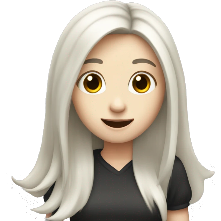Pale girl with long black hair waving hello emoji