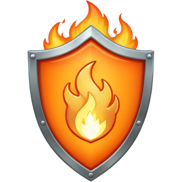 White gold shield with flame emoji