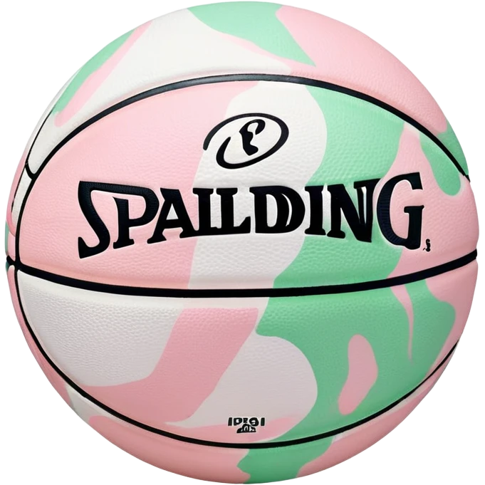 White Spalding basketball with NBA branding, predominantly white with light pastel pink and green marbling emoji