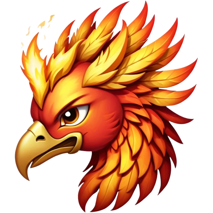Cinematic Battle-Hardened Mystical Fire Phoenix Portrait Emoji, head bowed slightly in a moment of raw resilience, revealing a form etched with the wear of relentless conflict. Ragged, scorched plumage and half-closed, determined eyes speak to battles fought and won. Rendered with authentic detail and dramatic natural light that accentuates every scar and burn, high shine, this portrayal blends vulnerability with hardened strength, outlined in a soft glow that captures the essence of a phoenix tempered by the fires of combat. emoji