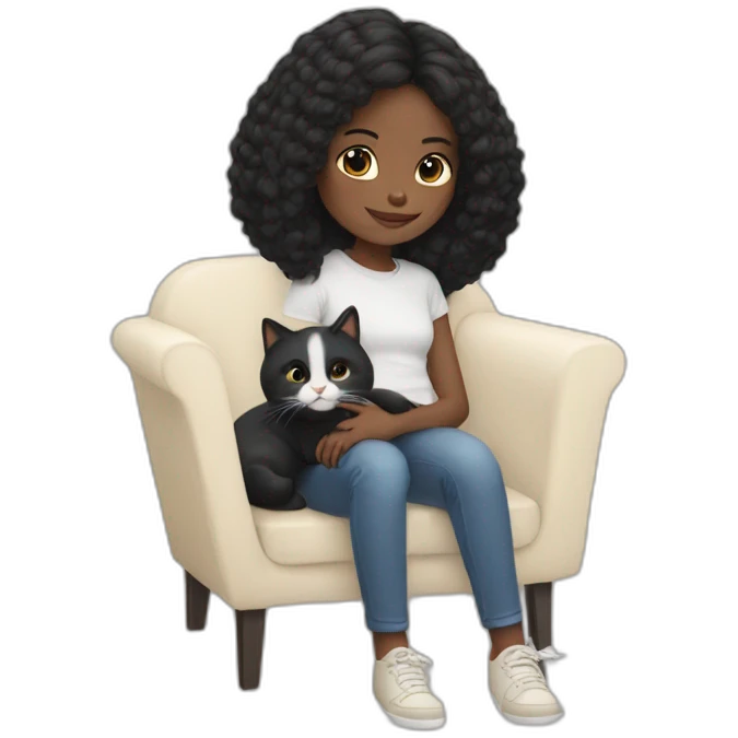 Black hair Girl with a white cat in her lap emoji