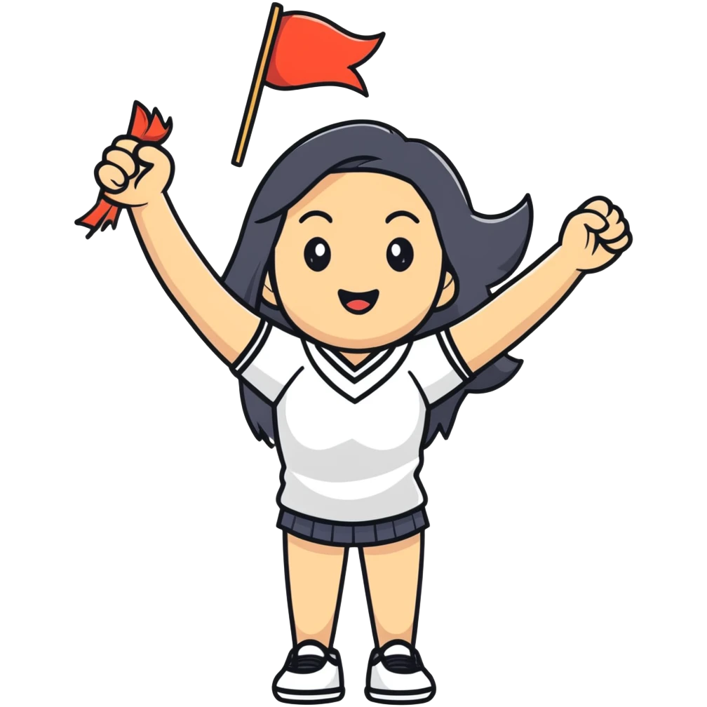 Asian woman with long black straight hair cheering for Doosan Bears baseball team emoji