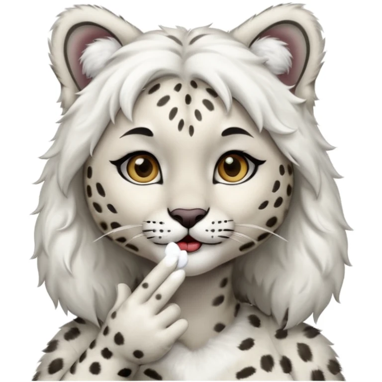 Anthropomorphic snow-leopard girl blowing kisses emoji
