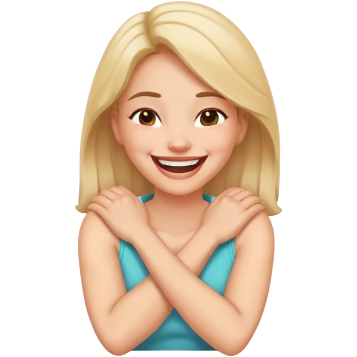 arms crossed holding neck laughing woman emoji
