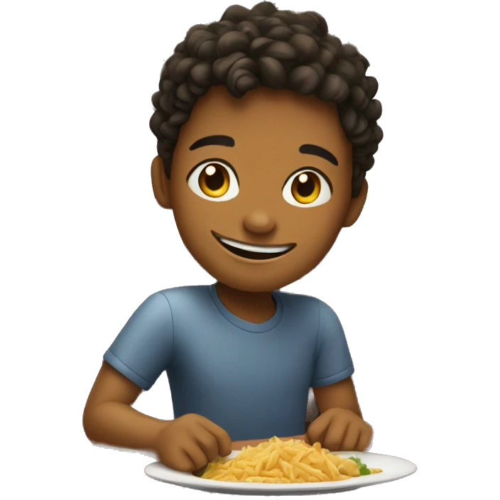 smiling boy at restaurant table emoji