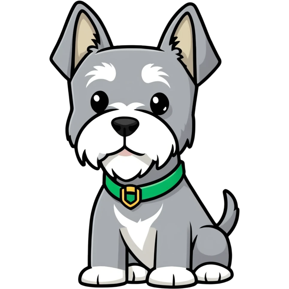 Grey schnauzer wearing a green collar  emoji