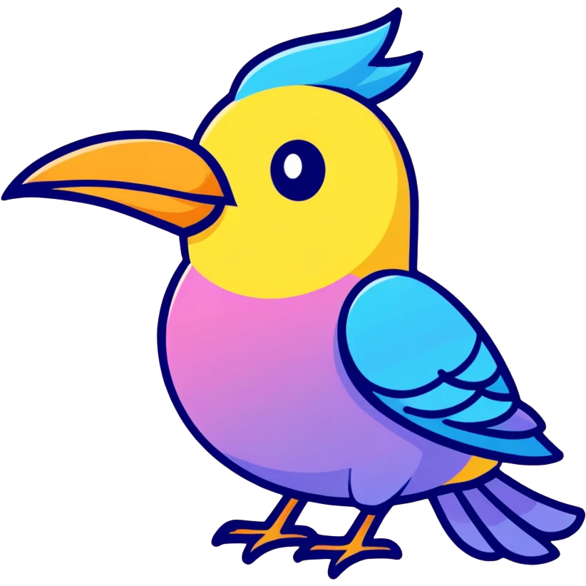 A stylized bird head with a blue and purple gradient, facing left emoji