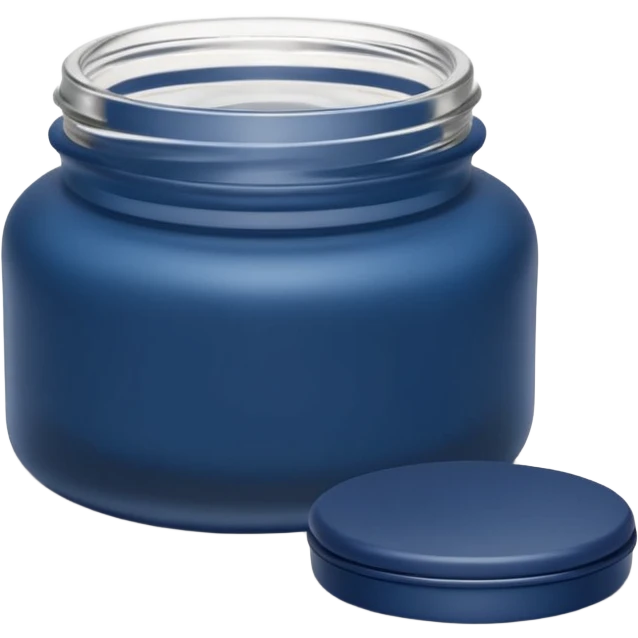 small rounded jar with deep blue or purple matte finish and matching lid, nighttime use, compact elegant shape, slightly frosted or opaque, no label, no hand, no extras, soft lighting, subtle shadows, emoji scale emoji
