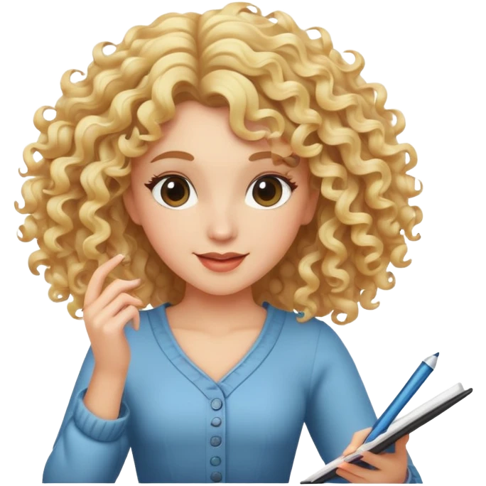 woman with blonde curly hair dancing while writing emoji