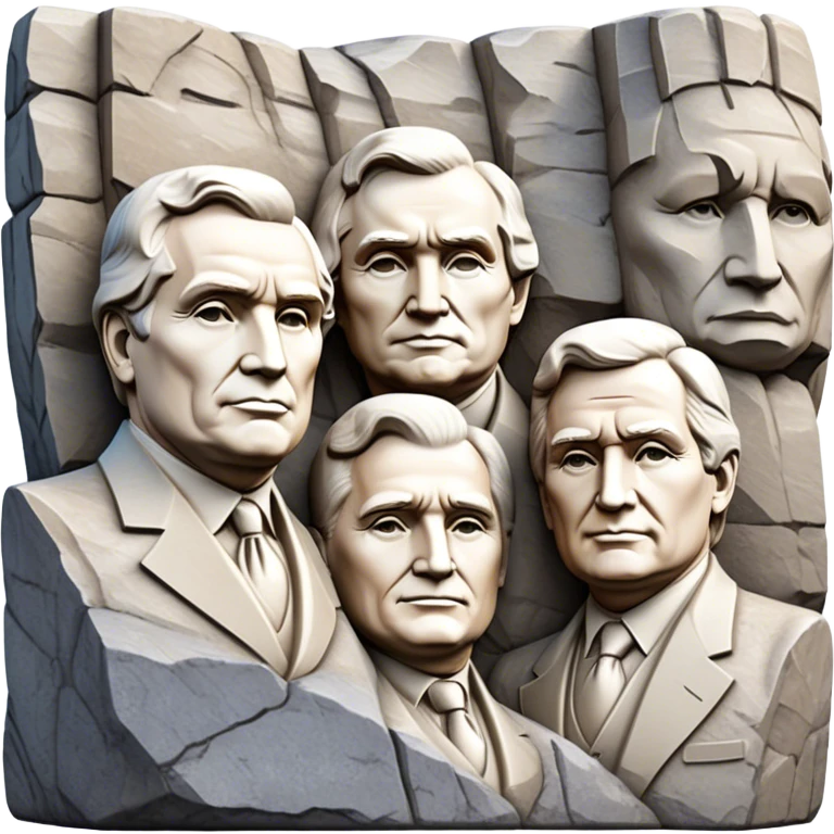 Cinematic Realistic Mount Rushmore Landmark Emoji, featuring the carved faces of four U.S. presidents, etched into the granite mountainside with dramatic lighting accentuating the rock textures. emoji