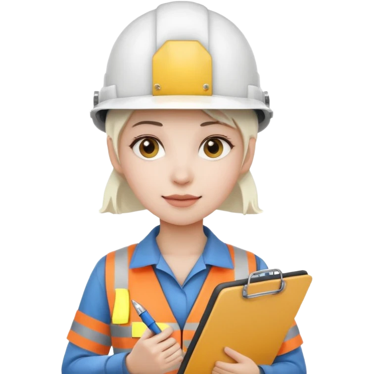 Female engineer with white helmet and clipboard emoji