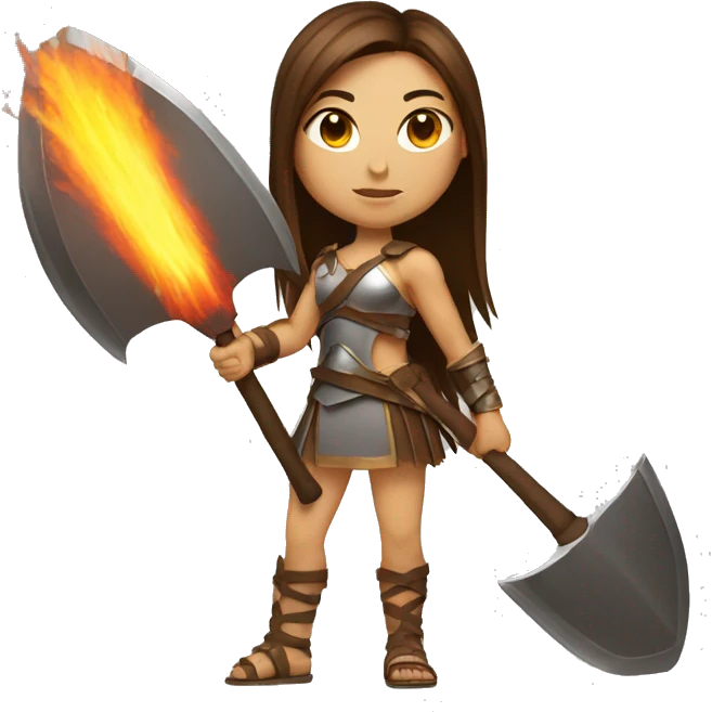 Girl gladiator with brown straight hair and sunglasses holding a fire axe emoji