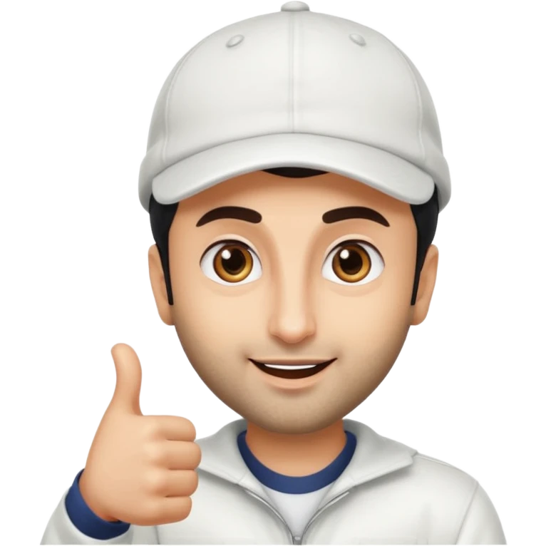 generate a pretty bratz emoji of ranbir kapoor wearing a white cap and doing a thumbs up emoji