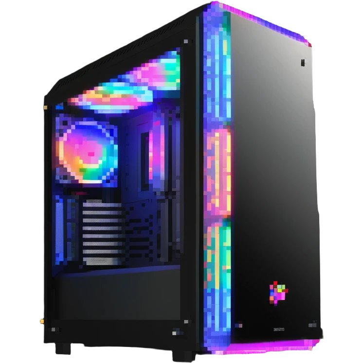 gaming PC modern desktop tower with RGB lights and side window emoji