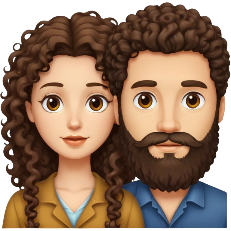Long curly haired man with beard and brunette woman emoji