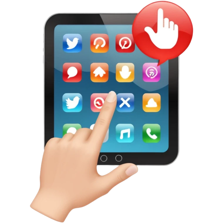 hand cursor pointing at a grid of app icons emoji