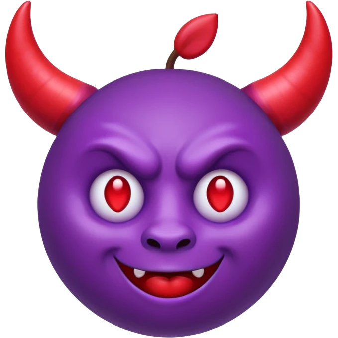 Purple demon emoji with red hearts for eyes, apple emoji, circular head with horns emoji