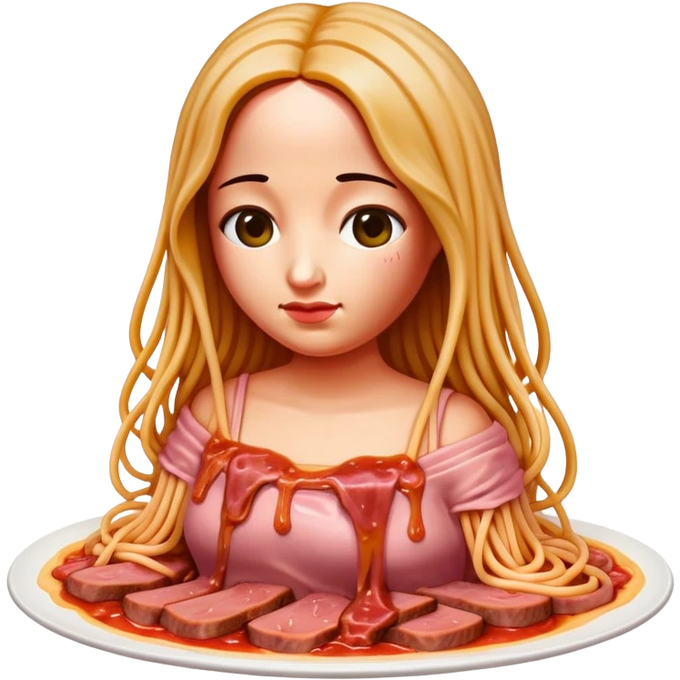  SPAM meat melted pink dripping sauce spaghetti monalisa portrait emoji