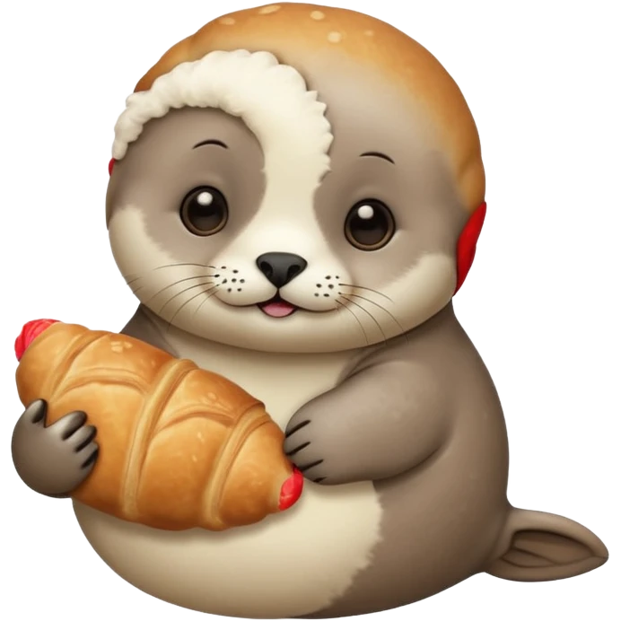 Baby seal holding a croissant emoji