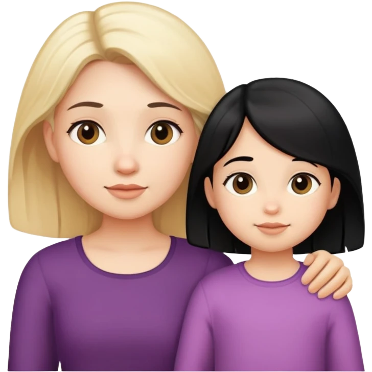 Blonde little girl and black hair mom cute emoji
