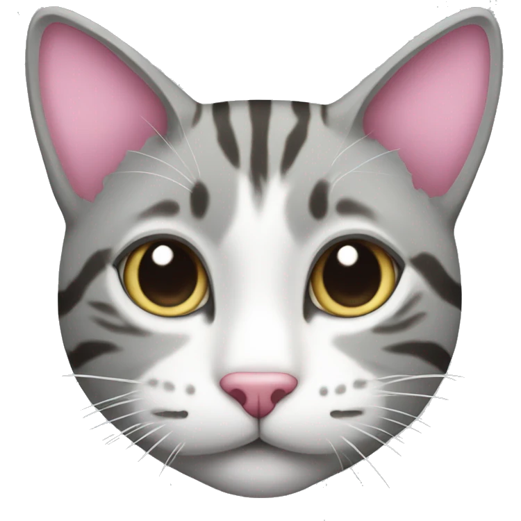 Grey and white tabby cat with a pink nose emoji