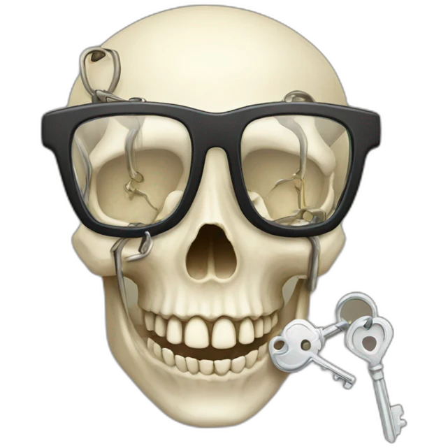 skull with a old key in his mouth with ncr eyeglasses emoji