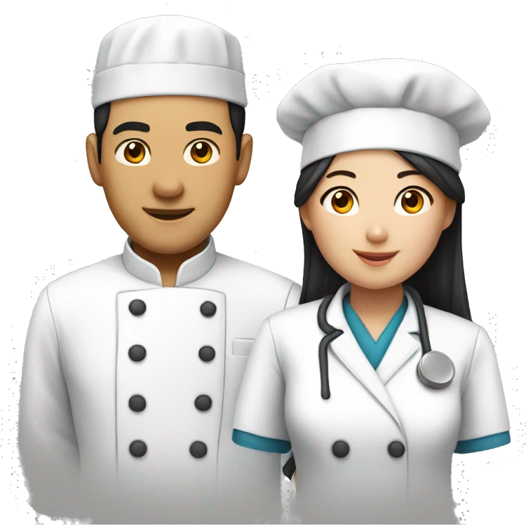 Male asian chef and a female asian nurse emoji