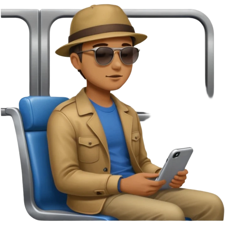 Man sitting on a subway seat, side view, passenger emoji