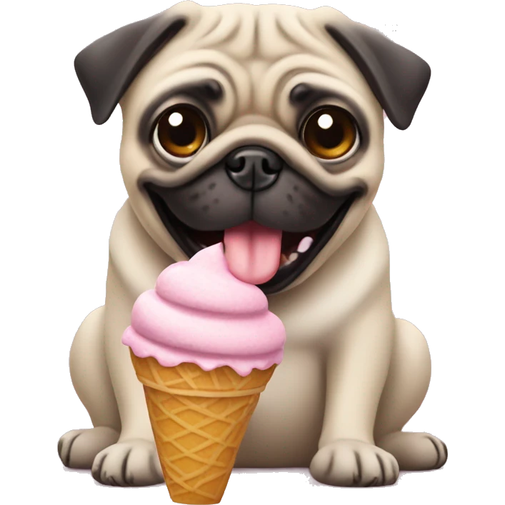 Pug eating an icecream emoji