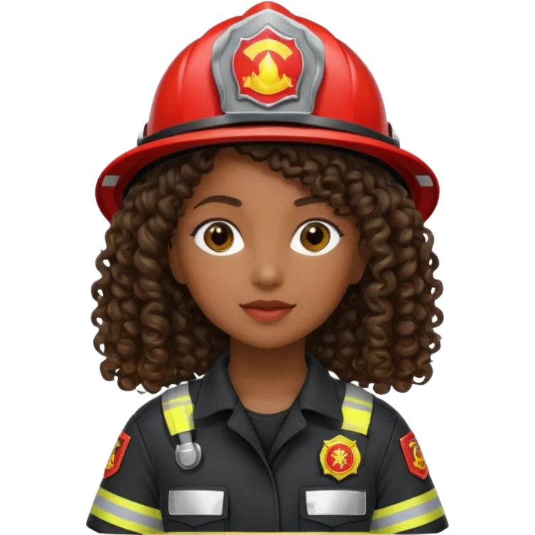 Firefighter girl curly hair with Black uniform emoji