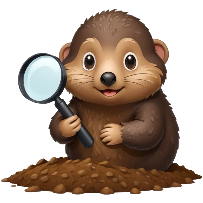 mole with magnifying glass coming out of pile of dirt emoji