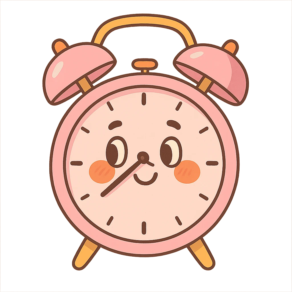 aesthetic pink clock with vintage alarm clock shape, subtle highlights, cute details emoji
