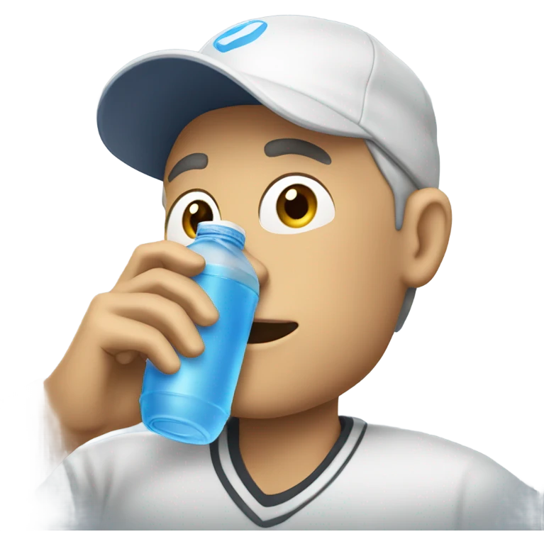 White guy in ball cap  drinking water bottle emoji