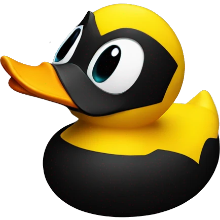 Rubber duck in black colour. It looks like it is Batman emoji