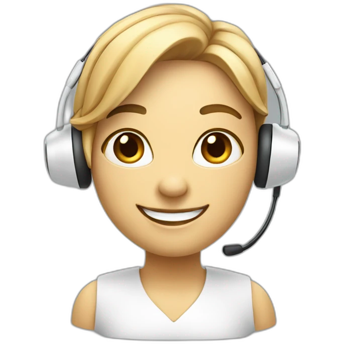 friendly virtual assistant with a smiling  holding a digital tablet or stylus and wearing headset emoji