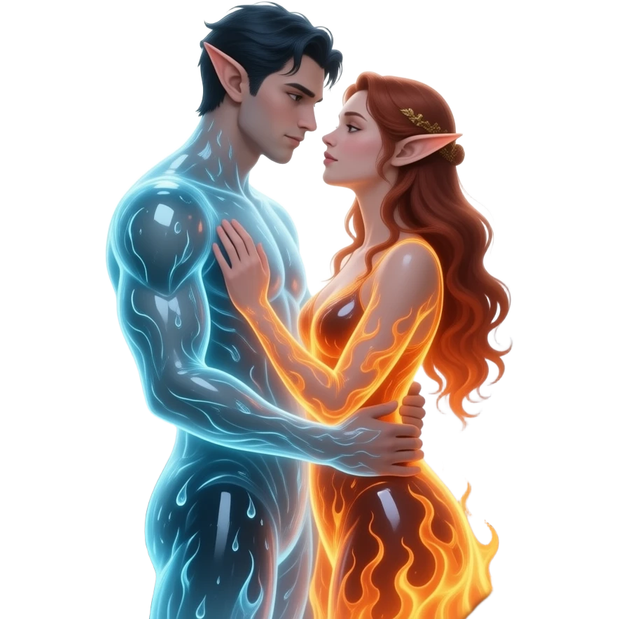 Elfen man en vrouw. Zijn als water en vuur  maar completely verstrengeld in een mysterious bos emoji