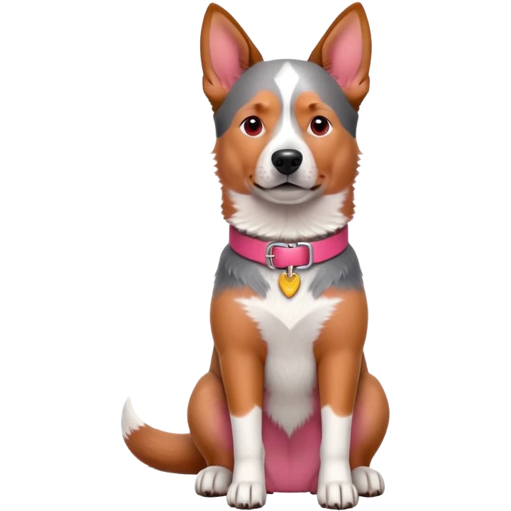 3D style Australian cattle dog with red coat sitting upright, facing forward, wearing a pink collar emoji